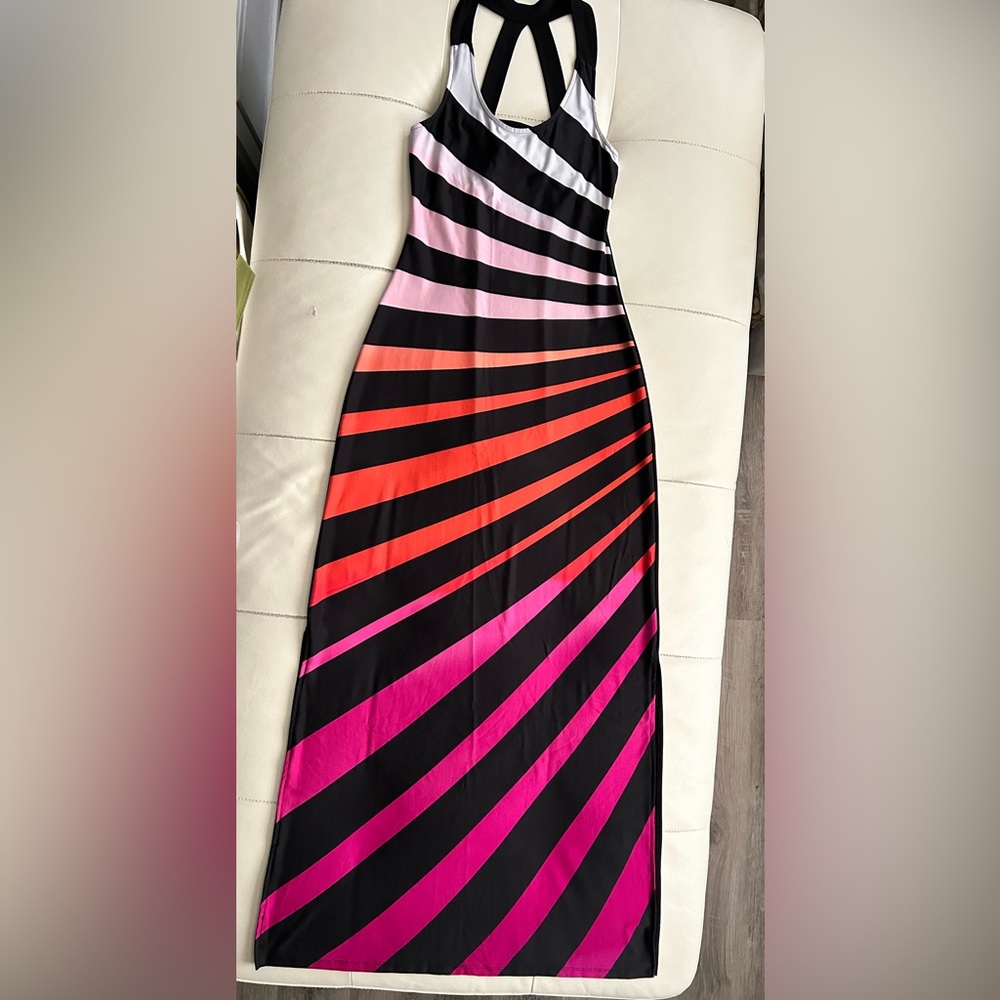 Bailey Blue Pink Orange Bodycon Maxi Dress Halter Sleeveless